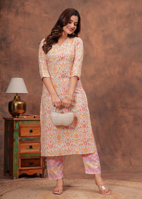 Women Multicolor Printed Straight Kurta And Trouser