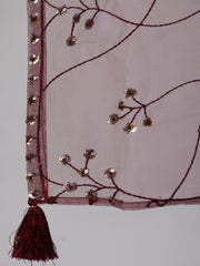 Women Burgundy Embroidered Straight Kurta With Palazzo And Net Dupatta
