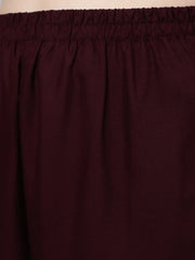 Women Dark Purple Embroidered Straight Kurta With Palazzo And Net Dupatta