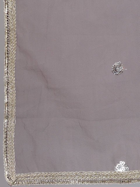 Women Dark Purple Embroidered Straight Kurta With Palazzo And Net Dupatta