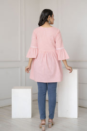 Women Pink Embroidered Peplum Tunic