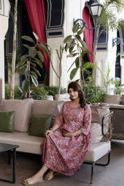 Women Mauve Floral Printed Flared Maternity Dress