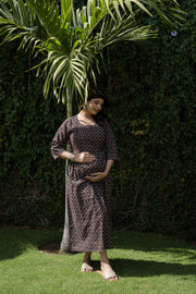 Women Black Floral Printed Flared Maternity Dress