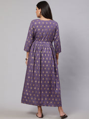 Women Purple Printed Flared Maternity Dress