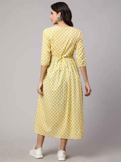 Women Cream Printed Maternity Dress