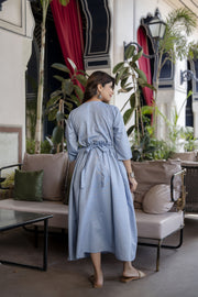 Women Blue Printed Flared Maternity Dress