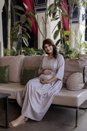 Women Taupe Geometric Printed Maternity Dress