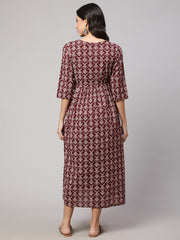 Women Burgundy Printed Maternity Dress