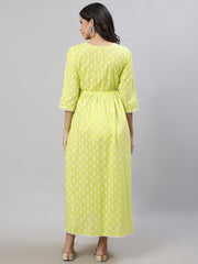 Women Yellow Printed Flared Maternity Dress