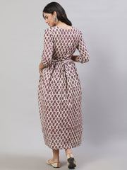 Women Beige Printed Flared Maternity Dress