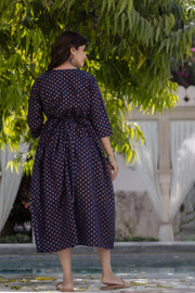 Women Navy Blue Printed Flared Maternity Dress