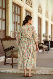 Women Beige Printed Flared Maternity Dress