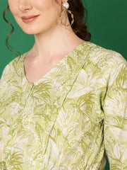 Women Green Printed Flared Maternity Dress