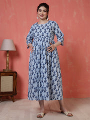 Nayo Blue Printed Maternity Dress For Women