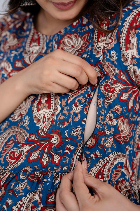 Nayo Blue Printed Maternity Dress For Women