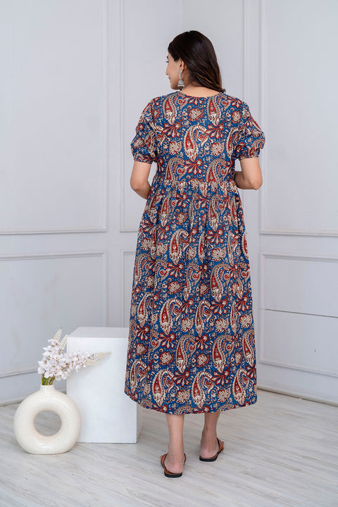 Nayo Blue Printed Maternity Dress For Women