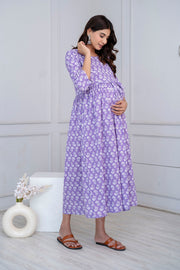 Nayo Purple Printed Maternity Dress For Women