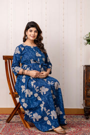 Nayo Blue Printed Maternity Dress For Women