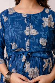 Nayo Blue Printed Maternity Dress For Women