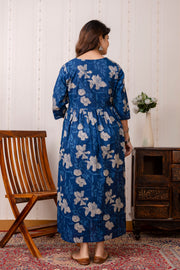 Nayo Blue Printed Maternity Dress For Women