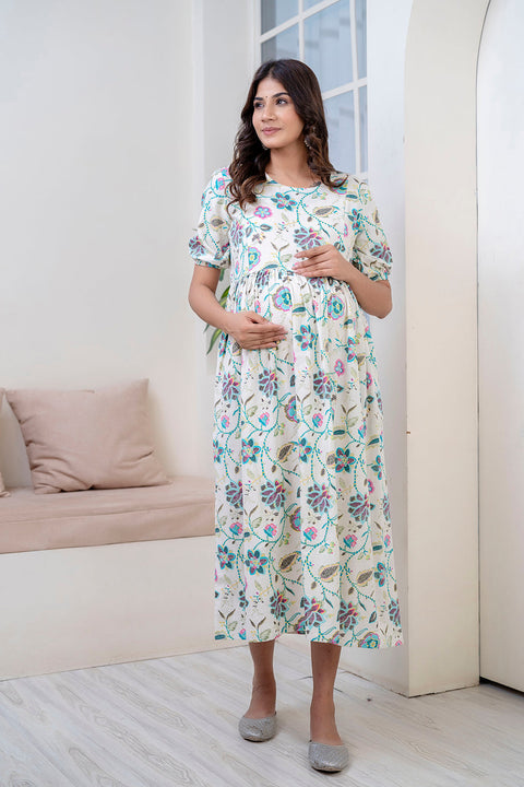 Nayo Off White Maternity Dress For Women
