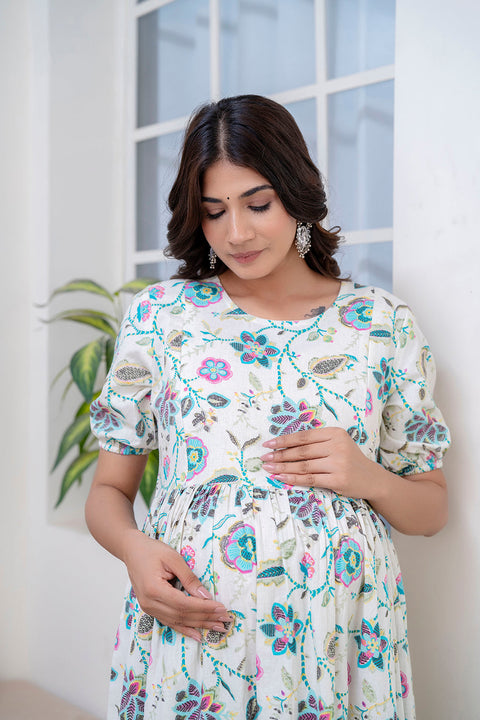 Nayo Off White Maternity Dress For Women