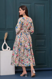 Women Beige Printed Flared Maternity Dress