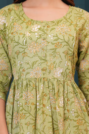 Women Green Printed Flared Maternity Dress