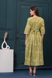 Women Green Printed Flared Maternity Dress