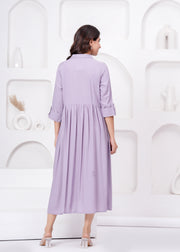 Lavender Solid Flared Maternity Dress For Women