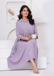Lavender Solid Flared Maternity Dress For Women