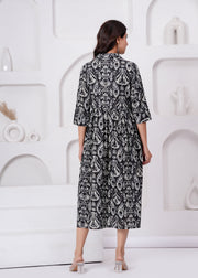 Black Printed Flared Maternity Dress For Women