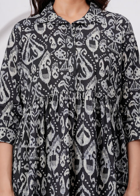 Black Printed Flared Maternity Dress For Women