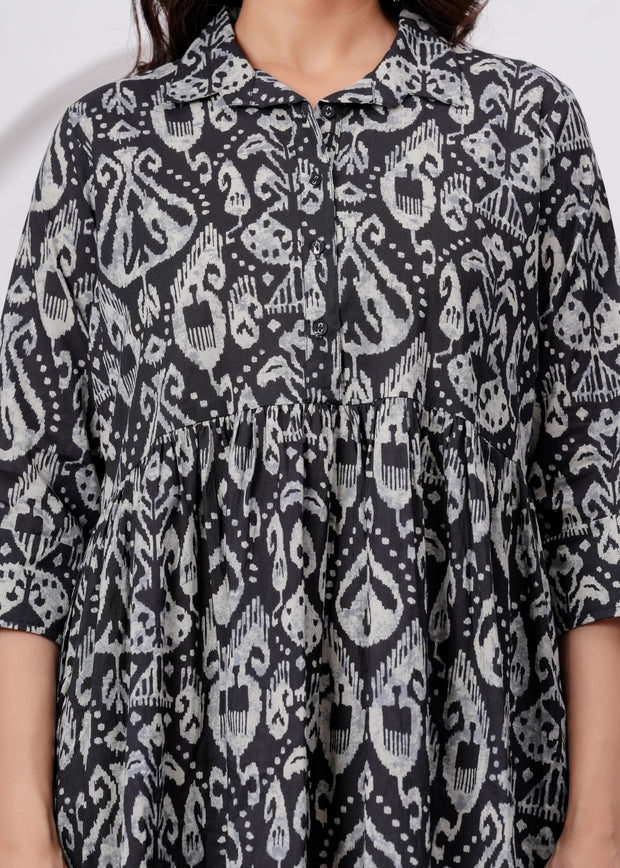Black Printed Flared Maternity Dress For Women