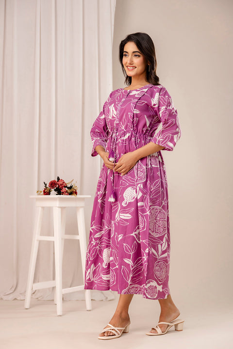 Lavender Printed Maternity Dress fro Women