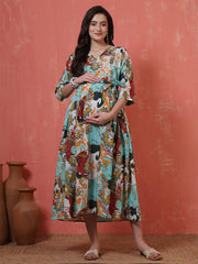 Multicolor Printed Maternity Dress fro Women