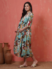 Multicolor Printed Maternity Dress fro Women