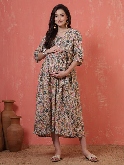 Multicolor Printed Maternity Dress fro Women