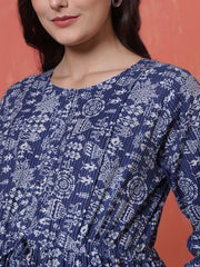 Blue Printed Maternity Dress fro Women