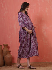 Purple Printed Maternity Dress for Women