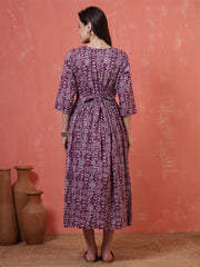 Purple Printed Maternity Dress for Women