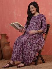 Purple Printed Maternity Dress for Women