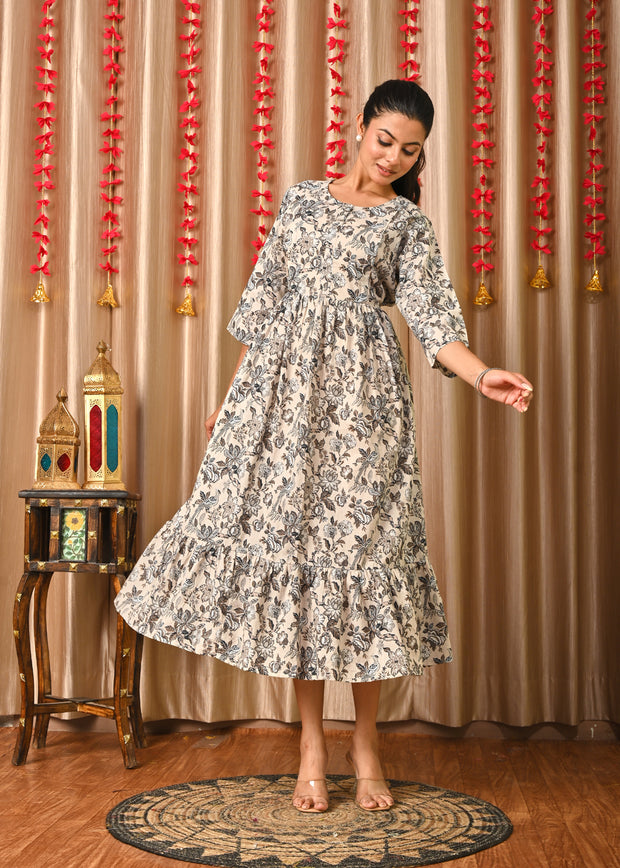 Women Grey Printed Flared Dress