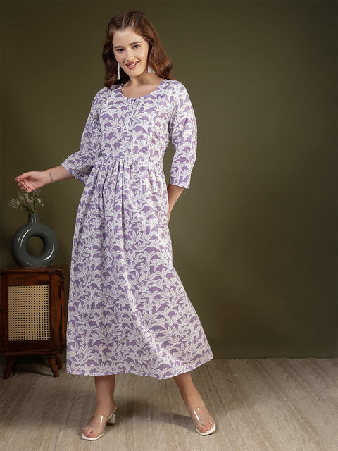 Women Purple Printed Flared Dress