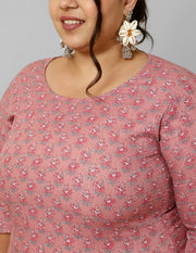 Women Plus Size Pink Printed Kurta And Palazzo With Dupatta