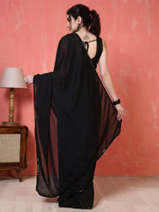 Black Saree embellished with lace & Unstitched blouse