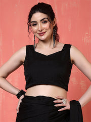 Black Saree embellished with lace & Unstitched blouse