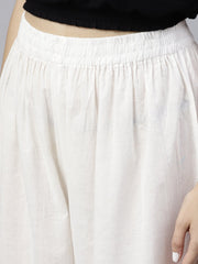 White ankle length cotton regular fit palazzo with border printed