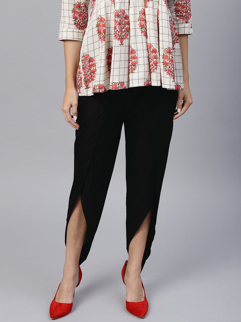 Black ankle length cotton tulip pant