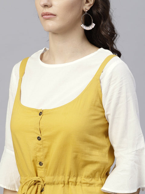 Solid color block dress with drawstring style